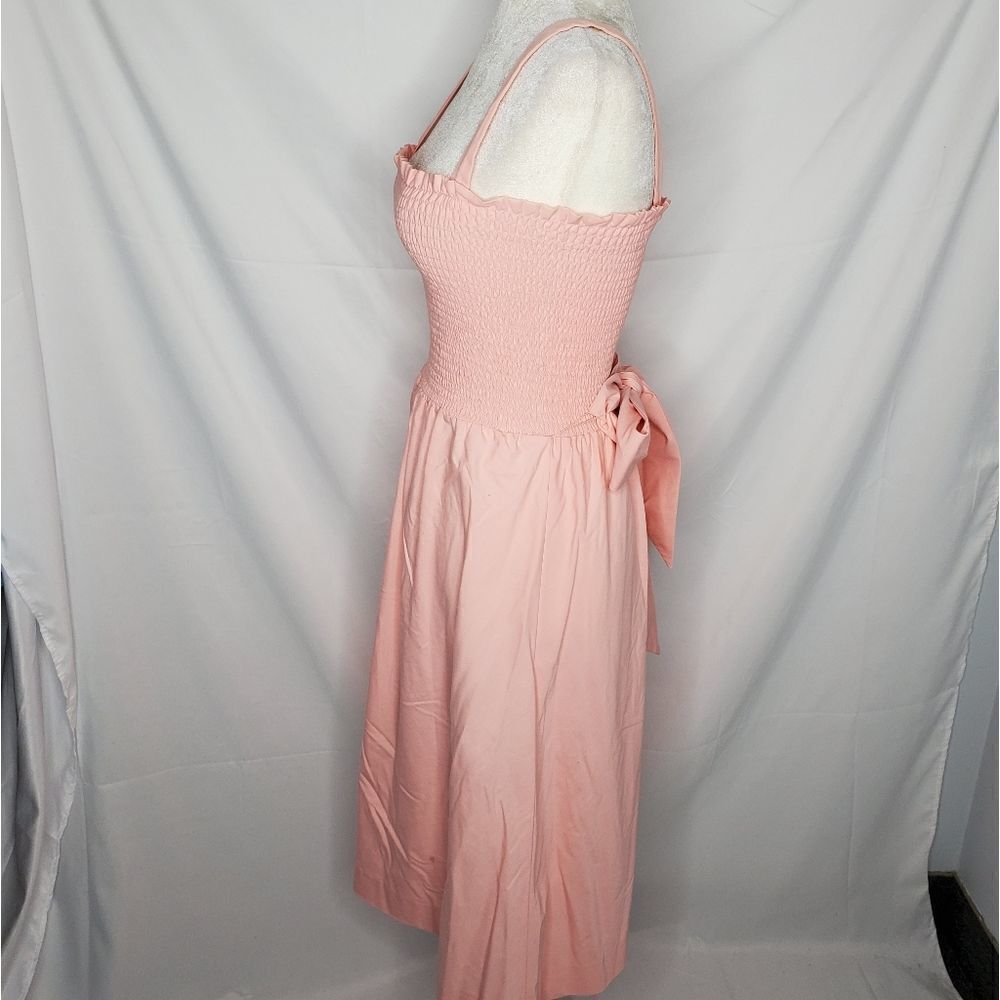 VINTAGE 70s pink dress shirred smocked top convertible‎ midi M - Picture 4 of 14